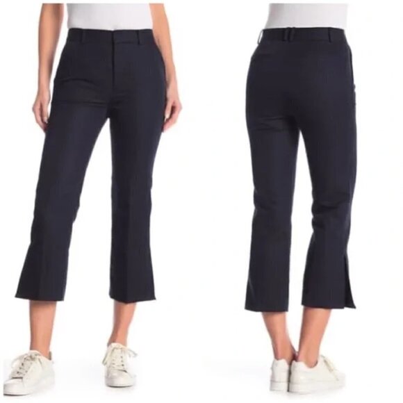 Frame Flared Cropped Side Slit Cotton/Linen Dark Navy Trousers Pants New Size 6 - Picture 3 of 8